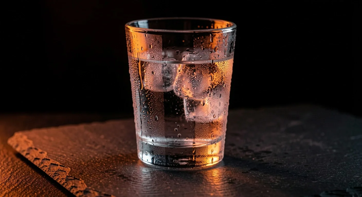 Glass of water on dark surface